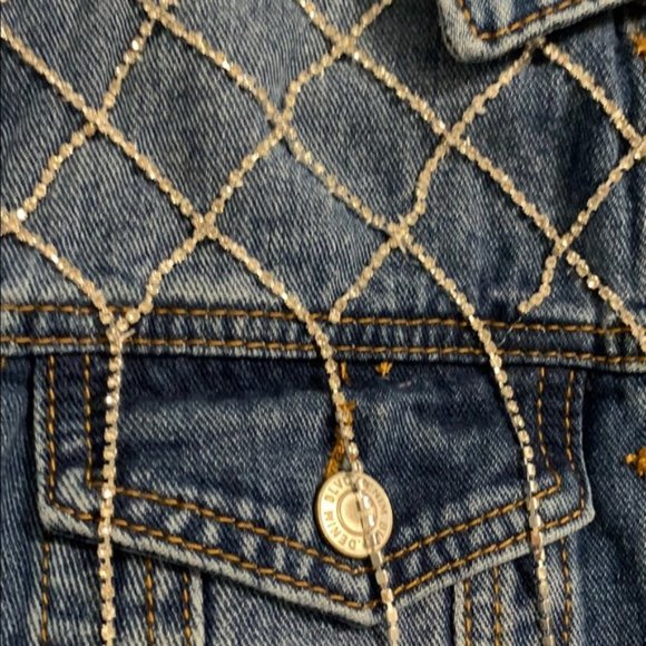 Distressed Jean Jacket with Rhinestone Fringe - Picture 8 of 9